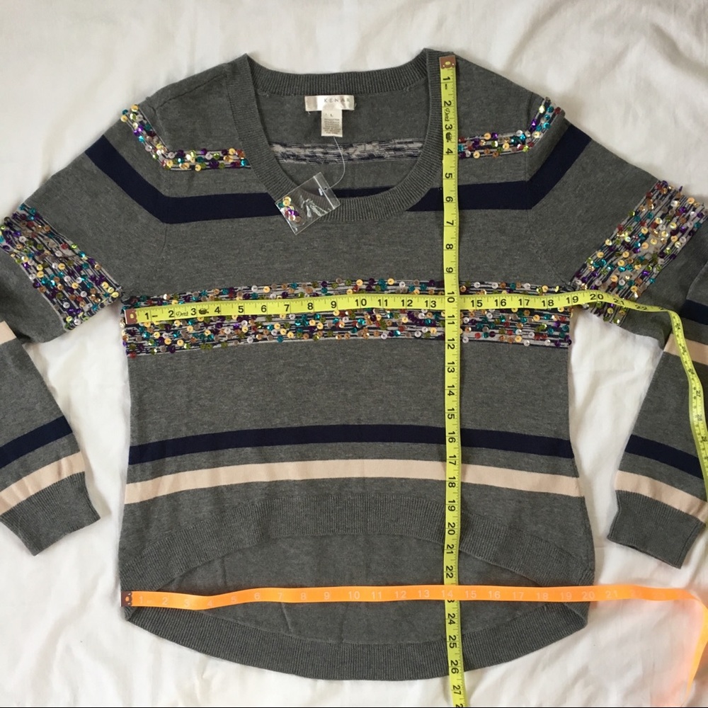 Kenar sequined striped sweater NWOT gray blue - Picture 5 of 8